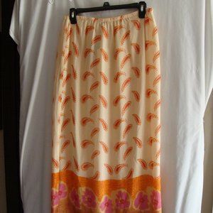 Vintage SILK CLUB Peach/Multi-Color 100% SILK MAXI Skirt Sz MEDIUM